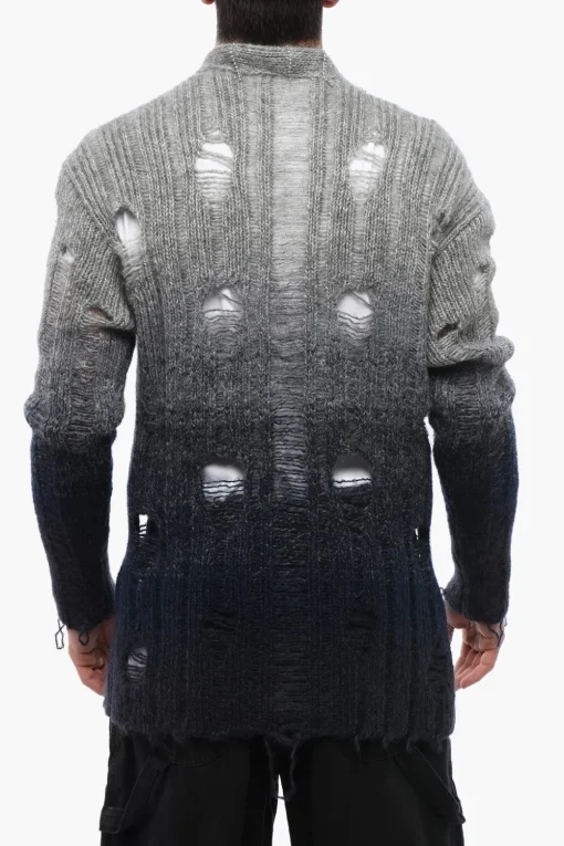 Fashion Cardigan In Lana Effetto Distressed Con Dettagli Perline Uomo Maglieria