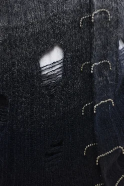 Fashion Cardigan In Lana Effetto Distressed Con Dettagli Perline Uomo Maglieria