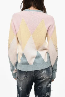 Cardigan In Lana Vergine Color Block Con Gioielli>Dsquared2 Fashion