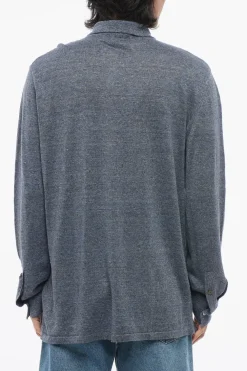 Clearance Cardigan In Lino con Collo a Polo Uomo Maglieria