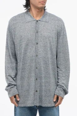 New Cardigan In Lino con Collo a Polo Uomo Maglieria