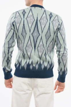 Online Cardigan in Misto Mohair con Motivo Diamond Uomo Maglieria