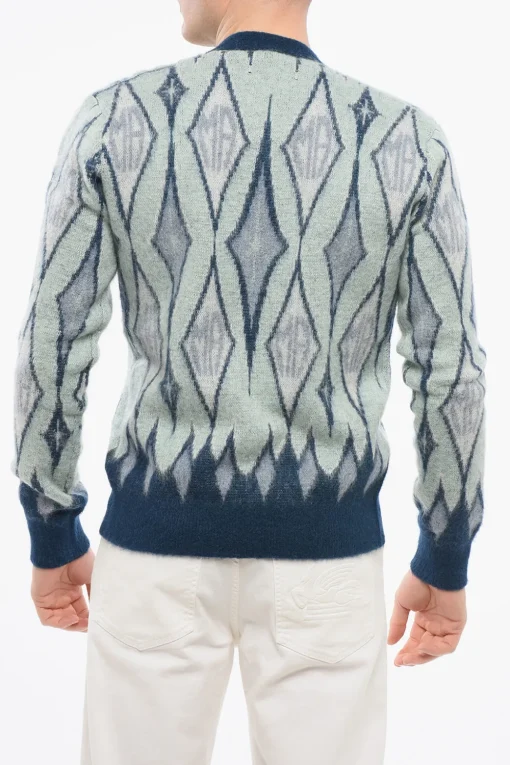 Online Cardigan in Misto Mohair con Motivo Diamond Uomo Maglieria