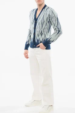 Online Cardigan in Misto Mohair con Motivo Diamond Uomo Maglieria