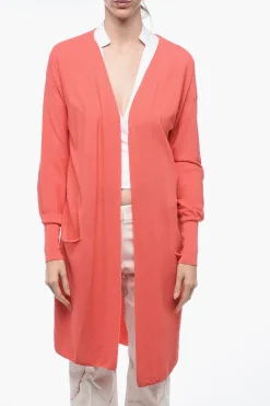 Sale Cardigan Lungo in Cotone Piquet con Polsini Donna Maglieria