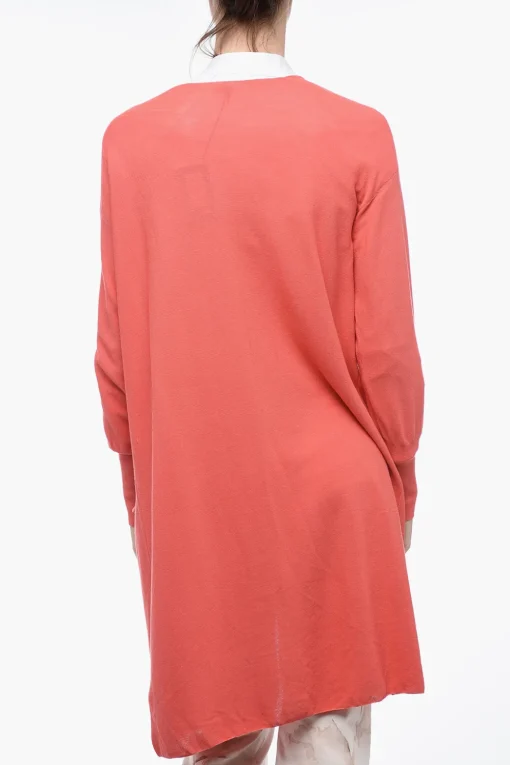 Sale Cardigan Lungo in Cotone Piquet con Polsini Donna Maglieria