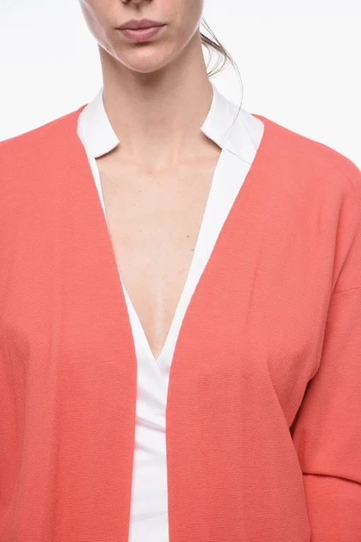 Sale Cardigan Lungo in Cotone Piquet con Polsini Donna Maglieria