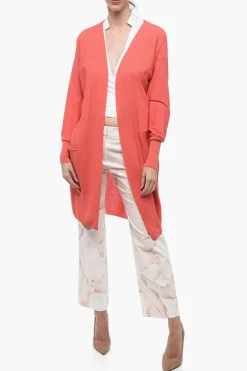 Sale Cardigan Lungo in Cotone Piquet con Polsini Donna Maglieria