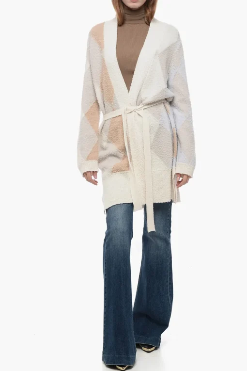 Cardigan Lungo in Lana del Casentino con Fantasia Geometrica>ArchivioB Online
