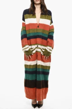 New Cardigan Lungo In Misto Lana A Righe Donna Maglieria