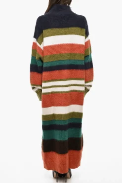 New Cardigan Lungo In Misto Lana A Righe Donna Maglieria
