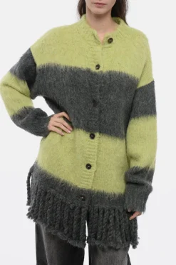 Clearance Cardigan Motivo a Righe con Orlo a Frange Donna Maglieria