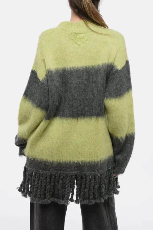 Clearance Cardigan Motivo a Righe con Orlo a Frange Donna Maglieria