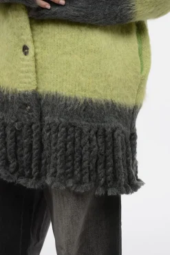 Clearance Cardigan Motivo a Righe con Orlo a Frange Donna Maglieria