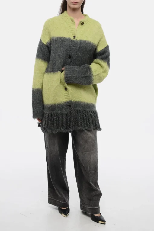Clearance Cardigan Motivo a Righe con Orlo a Frange Donna Maglieria