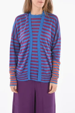 Sale Cardigan Open front in Lino a Righe Donna Maglieria