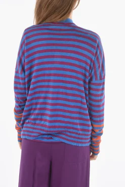 Sale Cardigan Open front in Lino a Righe Donna Maglieria