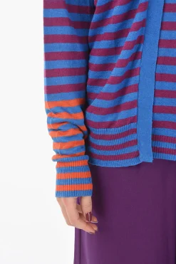 Sale Cardigan Open front in Lino a Righe Donna Maglieria