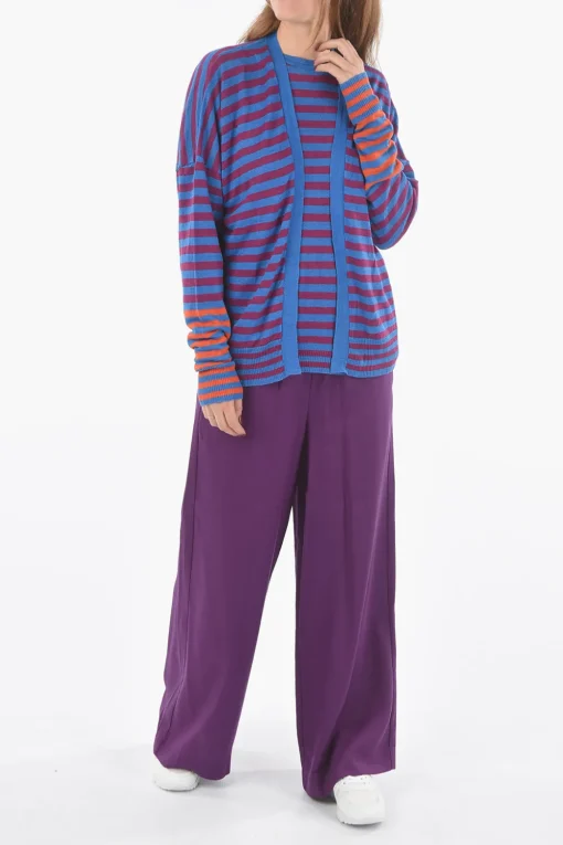 Sale Cardigan Open front in Lino a Righe Donna Maglieria