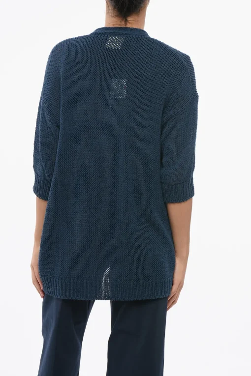 Cardigan Open Front in Misto Cotone a Maniche Corte>Roberto Collina Clearance
