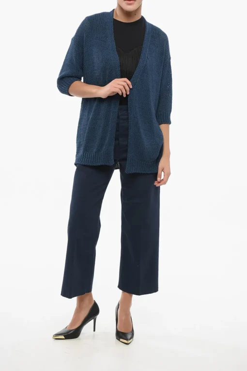 Cardigan Open Front in Misto Cotone a Maniche Corte>Roberto Collina Clearance