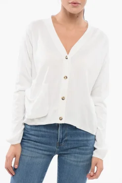 Cardigan OVER In Cotone con Scollo a V E Taschino>Oliver Lattughi New