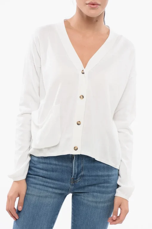 Cardigan OVER In Cotone con Scollo a V E Taschino>Oliver Lattughi New
