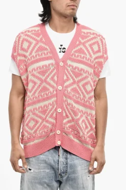 Outlet Cardigan Senza Maniche Bicolore con Scollo a V Uomo Maglieria