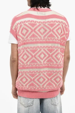 Outlet Cardigan Senza Maniche Bicolore con Scollo a V Uomo Maglieria