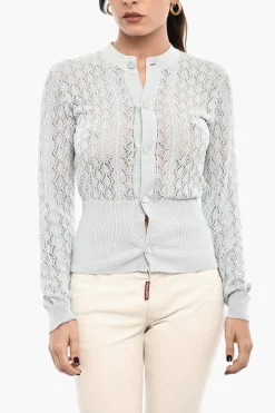 Fashion Cardigan Traforato con Bottoni Logati Donna Maglieria