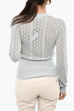 Fashion Cardigan Traforato con Bottoni Logati Donna Maglieria
