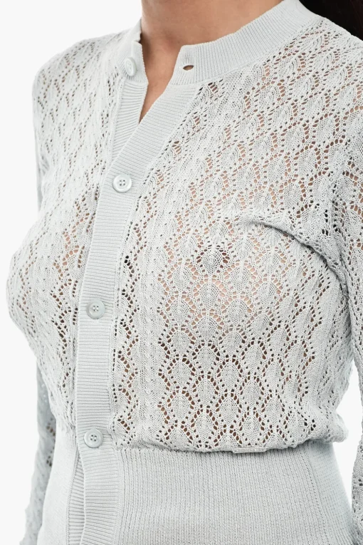 Fashion Cardigan Traforato con Bottoni Logati Donna Maglieria