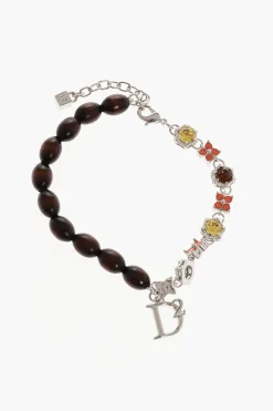 New Cavigliera in Metallo con Dettagli in Legno e Strass Donna Gioielli