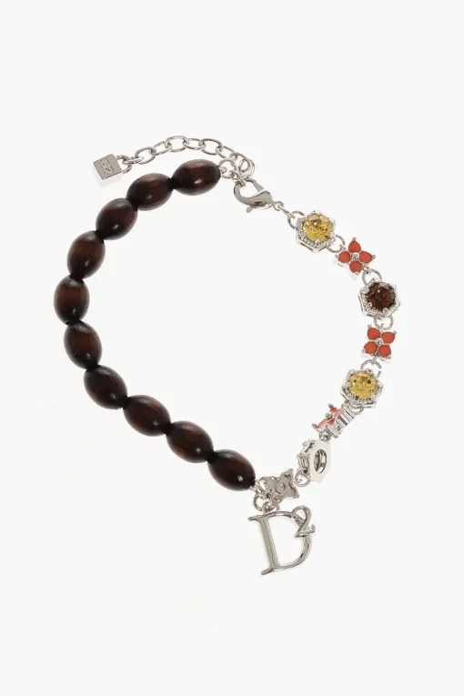New Cavigliera in Metallo con Dettagli in Legno e Strass Donna Gioielli