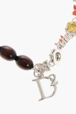 New Cavigliera in Metallo con Dettagli in Legno e Strass Donna Gioielli