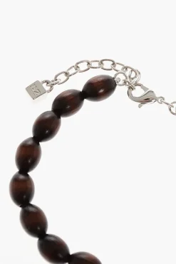 New Cavigliera in Metallo con Dettagli in Legno e Strass Donna Gioielli
