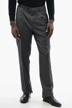 Clearance CC BROTHERS Pantaloni in Lana Vergine con Fantasia a Righe Uomo Pantaloni