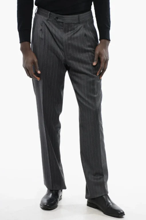 Clearance CC BROTHERS Pantaloni in Lana Vergine con Fantasia a Righe Uomo Pantaloni
