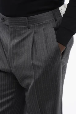 Clearance CC BROTHERS Pantaloni in Lana Vergine con Fantasia a Righe Uomo Pantaloni