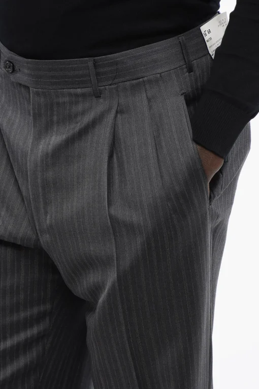 Clearance CC BROTHERS Pantaloni in Lana Vergine con Fantasia a Righe Uomo Pantaloni