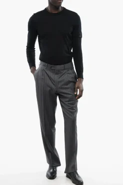 Clearance CC BROTHERS Pantaloni in Lana Vergine con Fantasia a Righe Uomo Pantaloni