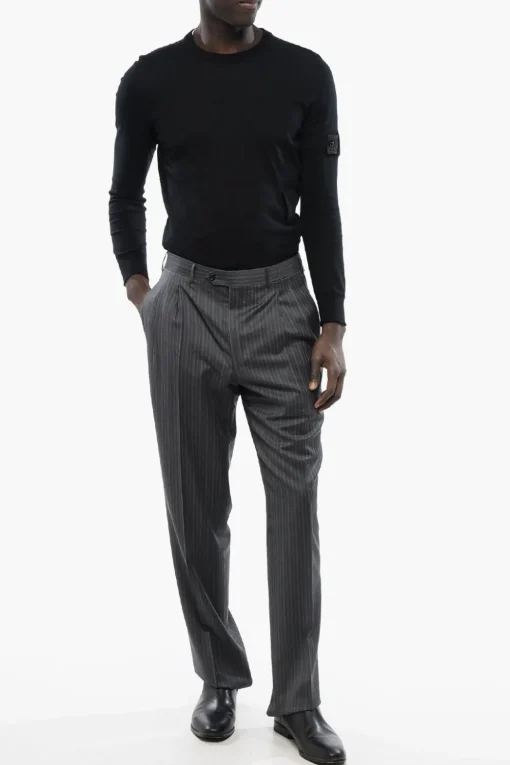 Clearance CC BROTHERS Pantaloni in Lana Vergine con Fantasia a Righe Uomo Pantaloni