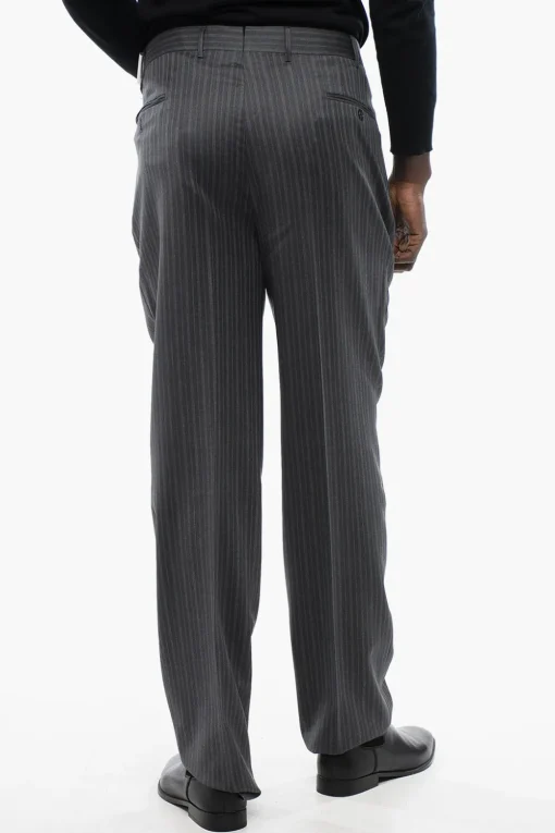 Clearance CC BROTHERS Pantaloni in Lana Vergine con Fantasia a Righe Uomo Pantaloni