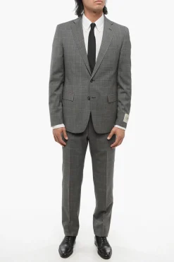 Clearance CC COLLECTION Abito 2 Bottoni District Check in Lana Vergine Due Spacchi Revers Classico Uomo Completi