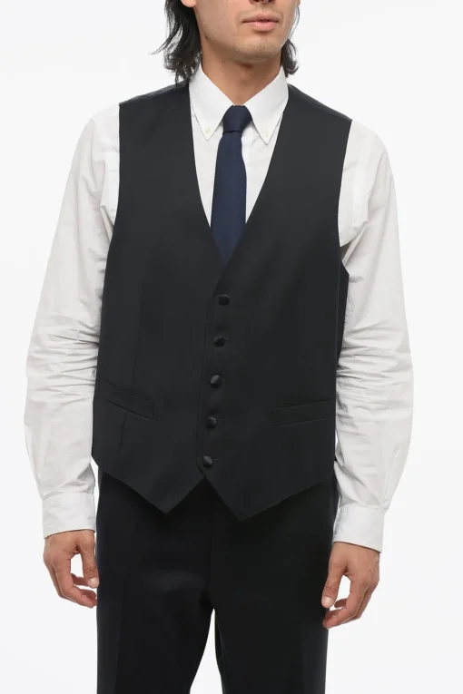 Outlet CC COLLECTION Abito 3 Pezzi con Gilet in Lana Vergine Due Spacchi Revers a Lancia con Passanti Uomo Completi