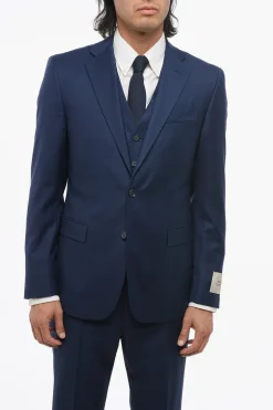 CC COLLECTION Abito Tre Pezzi con Gilet in Lana Vergine Due Spacchi Revers Classico>Corneliani Outlet