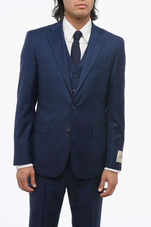 CC COLLECTION Abito Tre Pezzi con Gilet in Lana Vergine Due Spacchi Revers Classico>Corneliani Outlet