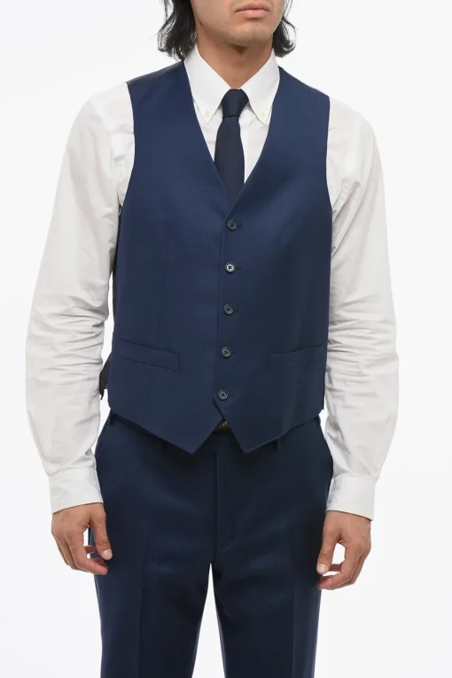 CC COLLECTION Abito Tre Pezzi con Gilet in Lana Vergine Due Spacchi Revers Classico>Corneliani Outlet