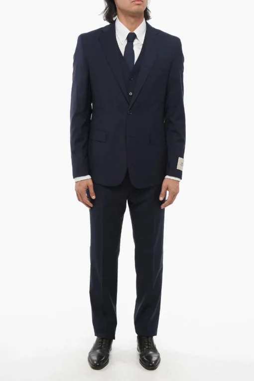 CC COLLECTION Abito Tre Pezzi con Gilet in Lana Vergine Due Spacchi Revers Classico>Corneliani Hot