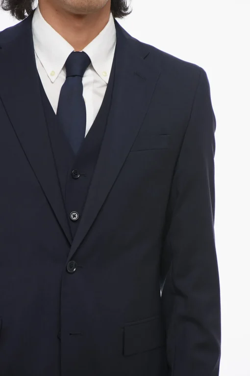 CC COLLECTION Abito Tre Pezzi con Gilet in Lana Vergine Due Spacchi Revers Classico>Corneliani Hot